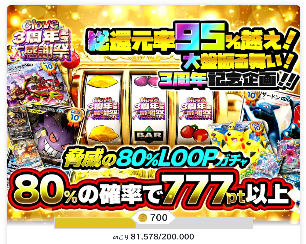 脅威の80％LOOPガチャ（一口700pt/200,000口）