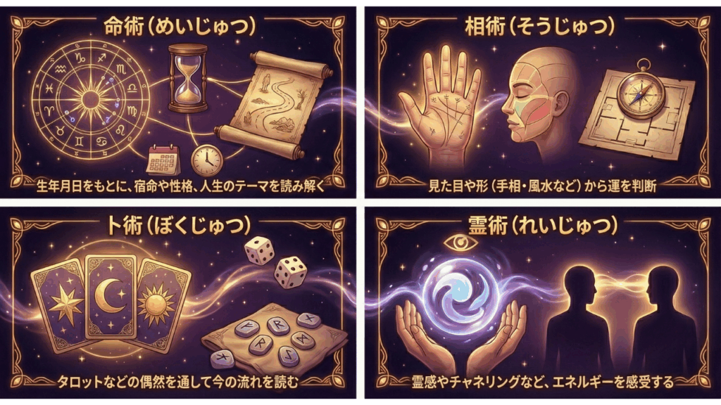 命術（めいじゅつ）相術（そうじゅつ）卜術（ぼくじゅつ）霊術（れいじゅつ）