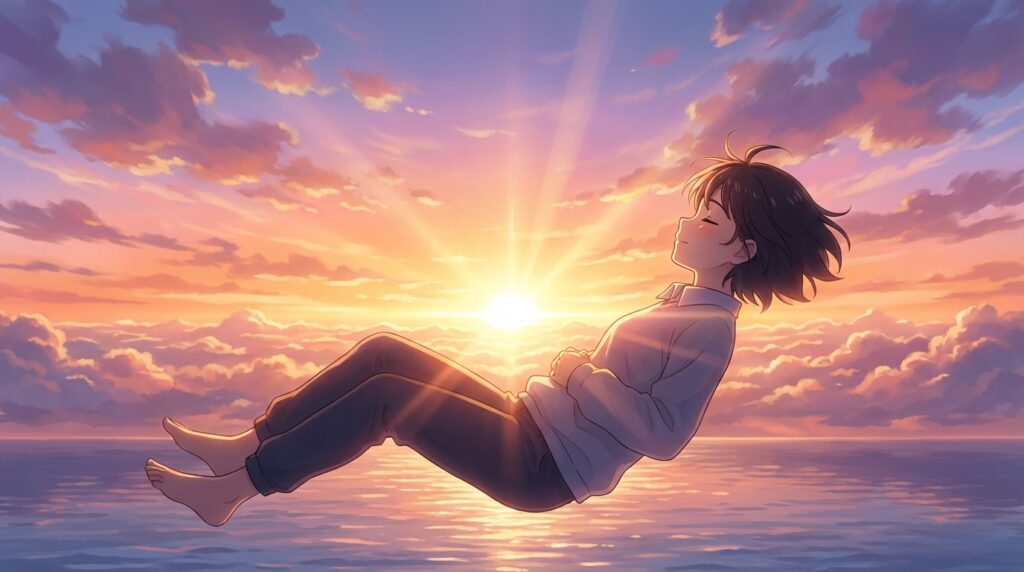 空を飛ぶ夢が示す自由・解放感・前向きな気持ちを表現したイメージ