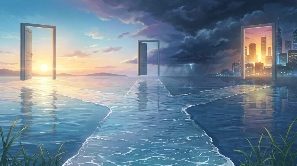 シチュエーション別 洪水の夢の解釈｜逃げる・流される・助かる夢占いイメージ