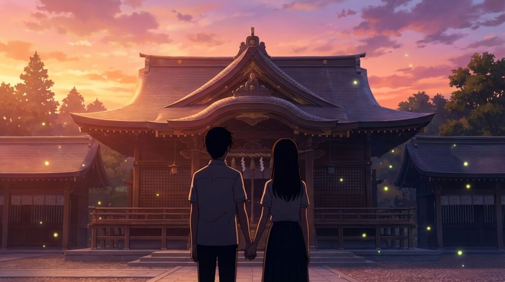 神社の夢が示す恋愛運と仕事運｜良縁や方向性の変化を読み解くイメージ