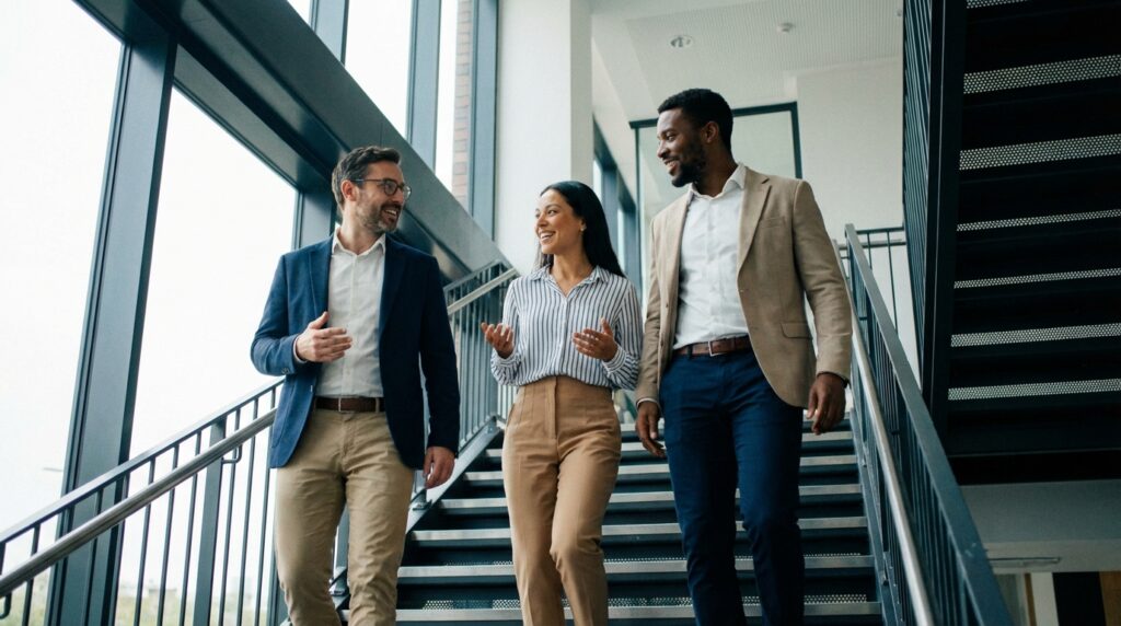 友人や同僚と階段を登る夢の意味｜対等な関係や目標共有を示す夢占いイメージ