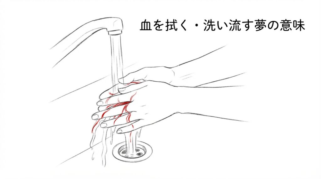 血を拭く洗い流す夢が象徴する浄化や気持ちの切り替えを表したイメージ