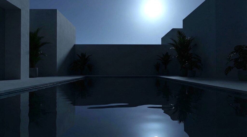 夜のプールの夢の意味｜静けさの中に隠れた本音や感情を映す夢占いイメージ