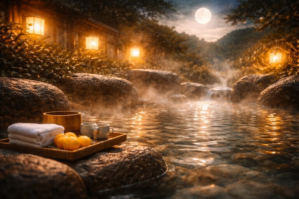 温泉の夢と健康運｜体調回復やセルフケアの必要性を伝える夢占いイメージ