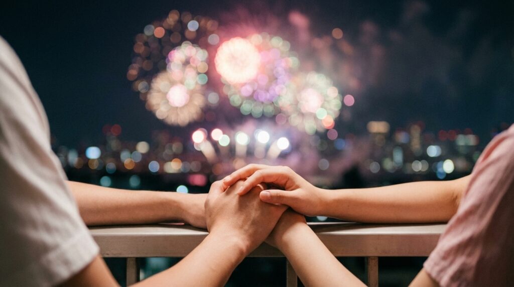 恋愛運から見る花火の夢の意味｜ときめきや関係の進展を示す夢占いイメージ