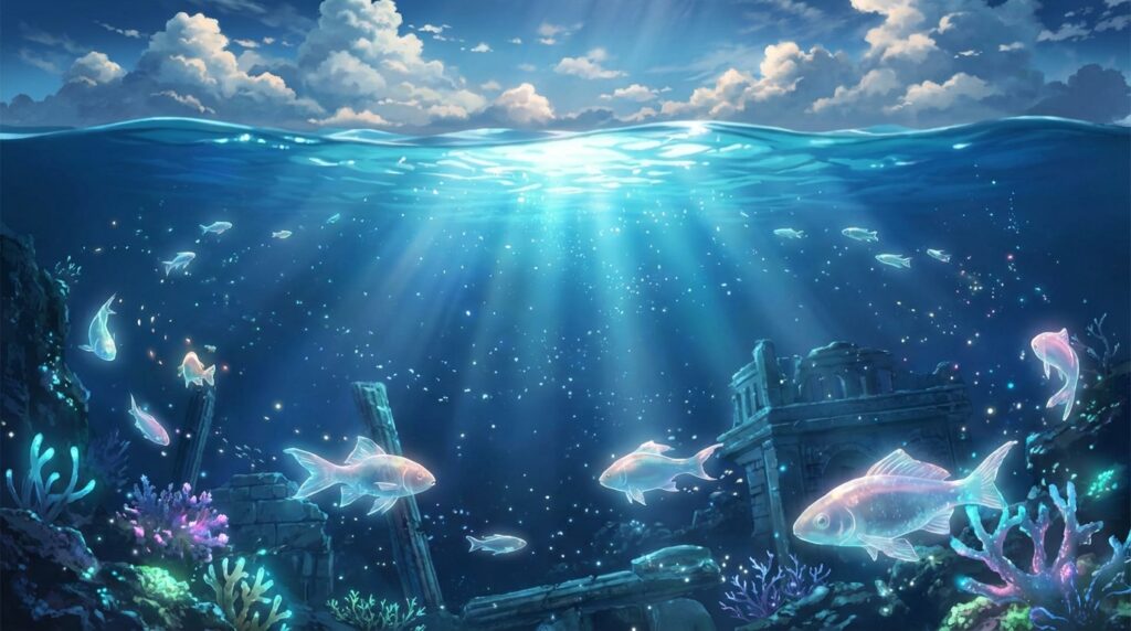 魚の夢が持つ基本的な意味や豊かさ感情の流れを象徴したイメージ