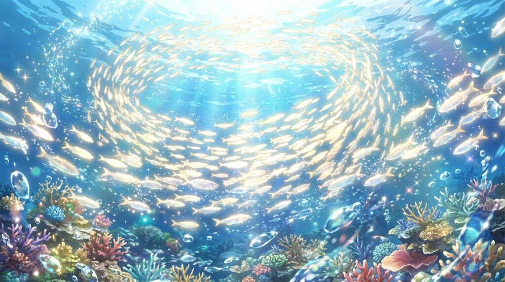 魚がたくさん泳いでいる夢が示すチャンスや可能性を表現したイメージ