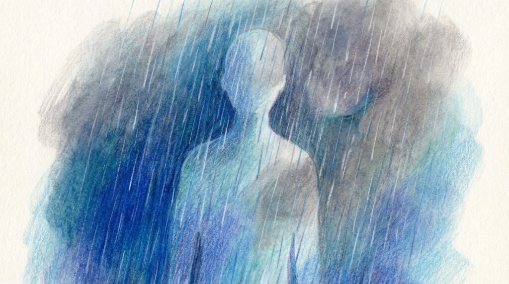 大雨で濡れる夢が示す心の状態や感情の解放を象徴したイメージ