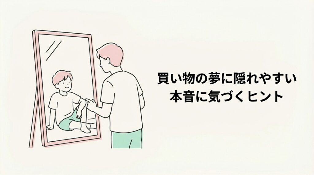 買い物の夢に隠れやすい本音や欲求に気づくヒントを表したイメージ