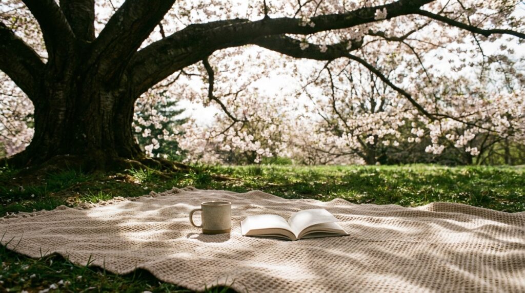 桜の木の下にいる夢が表す安心感や人とのつながりを示すイメージ