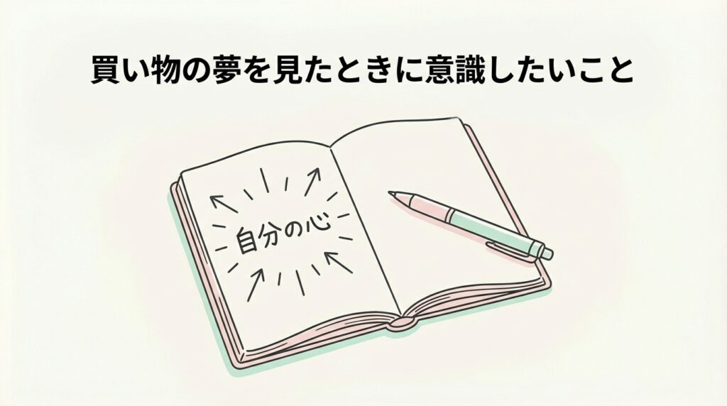 買い物の夢を見たときに意識したい心の整え方や行動のヒントを示すイメージ