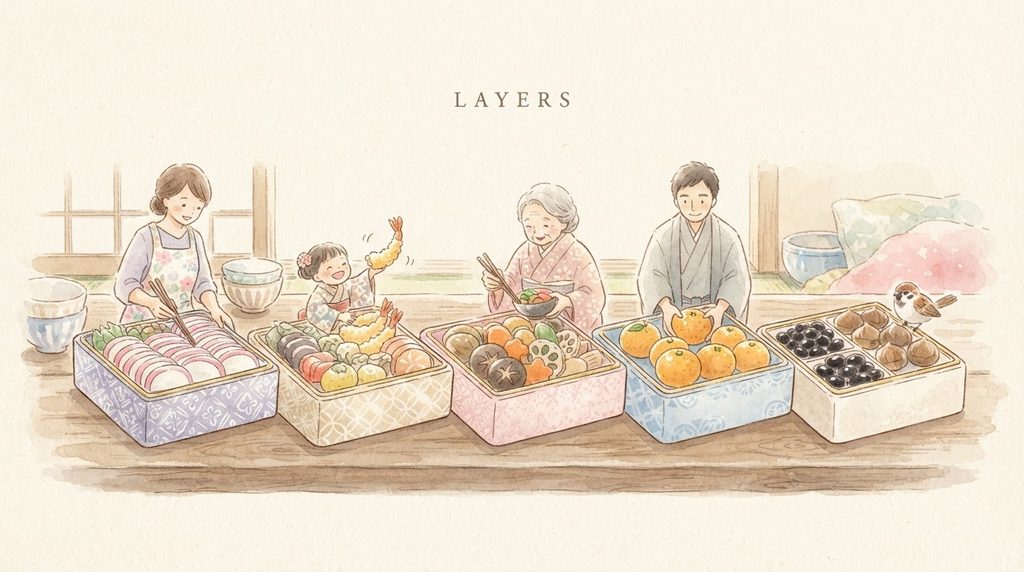 おせちの各重箱の意味と詰める料理