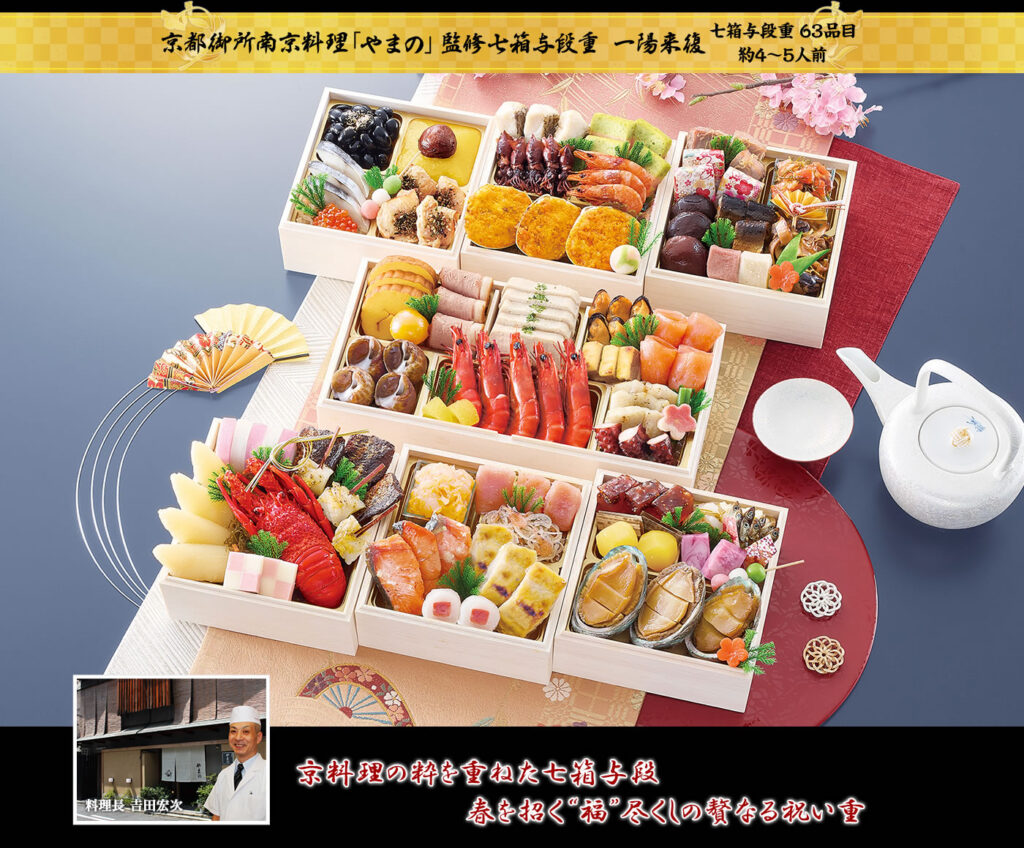 京都御所南京料理「やまの」監修 七箱七段重 一陽来復（いちようらいふく）（7段・63品・4〜5人前）おせち