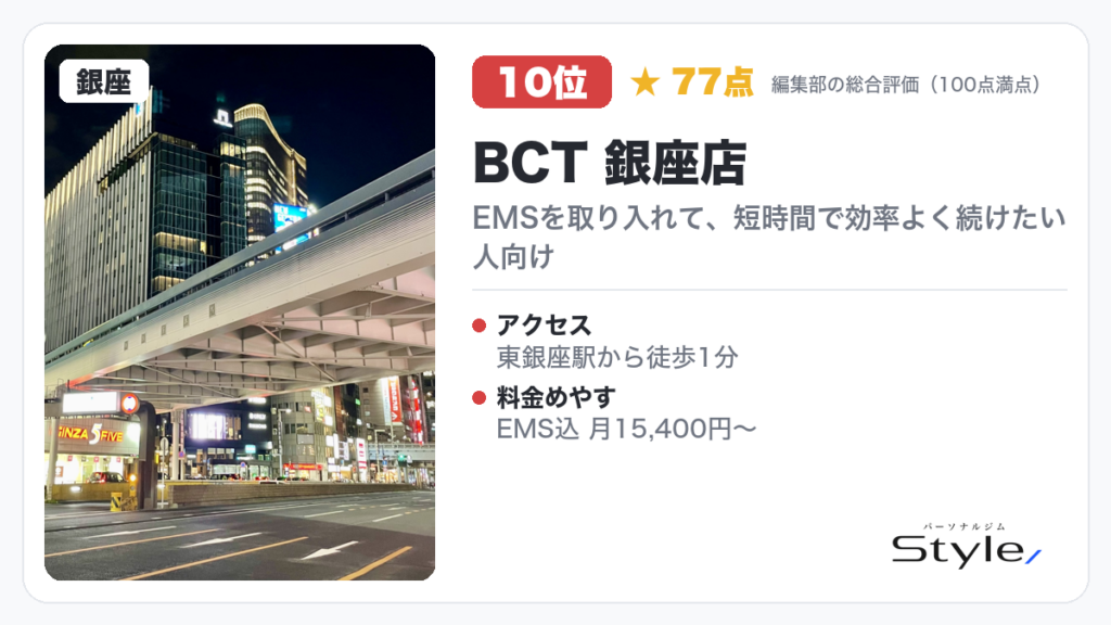 BCT 銀座店(編集部の総合評価 77点/100)