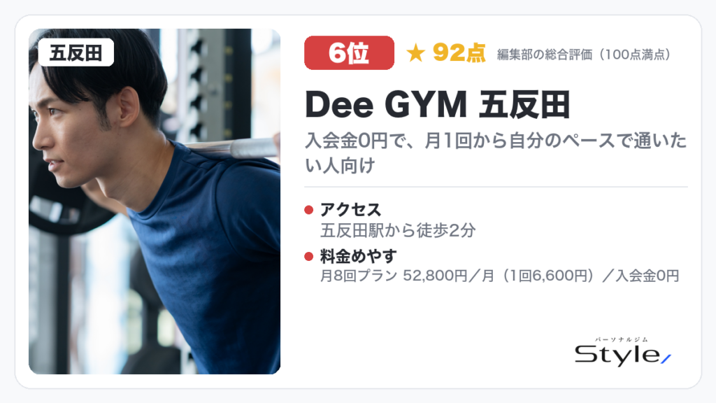 Dee GYM 五反田(編集部の総合評価 92点/100)