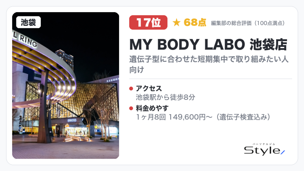 MY BODY LABO 池袋店 イメージ画像（編集部の総合評価 68点/100・12位）