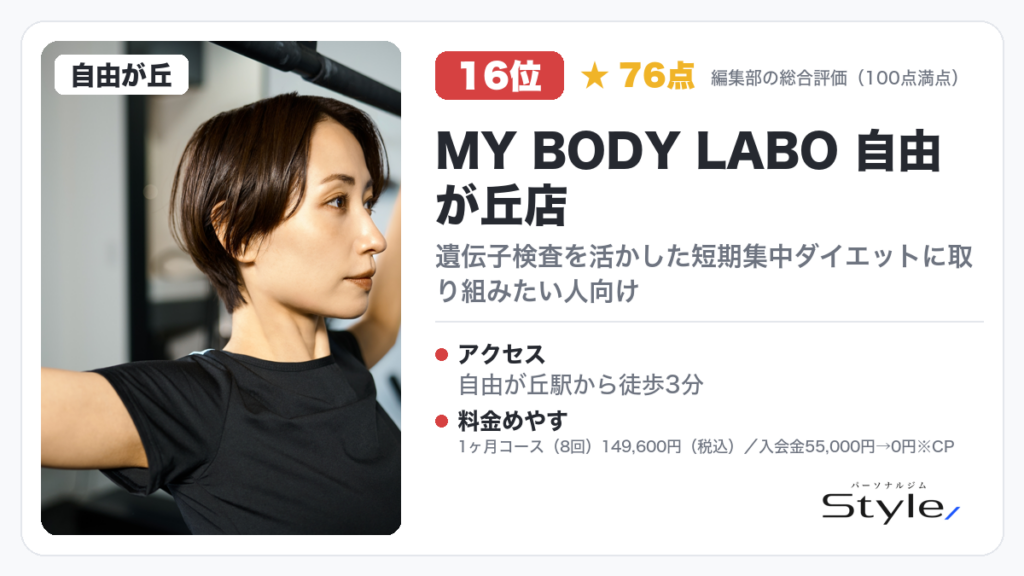 MY BODY LABO 自由が丘店（編集部の総合評価 76点/100・16位）