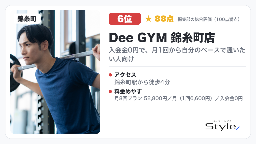 Dee GYM 錦糸町店（編集部の総合評価 88点/100）