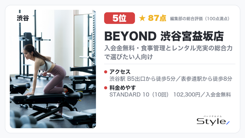 BEYOND 渋谷宮益坂店（編集部の総合評価 87点/100）