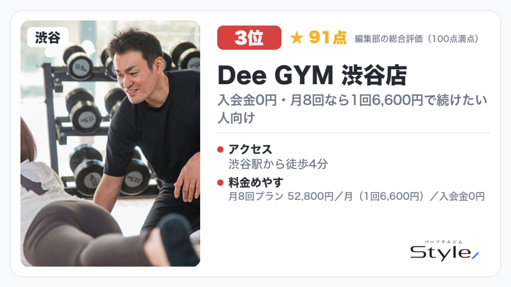 Dee GYM 渋谷店（編集部の総合評価 91点/100）