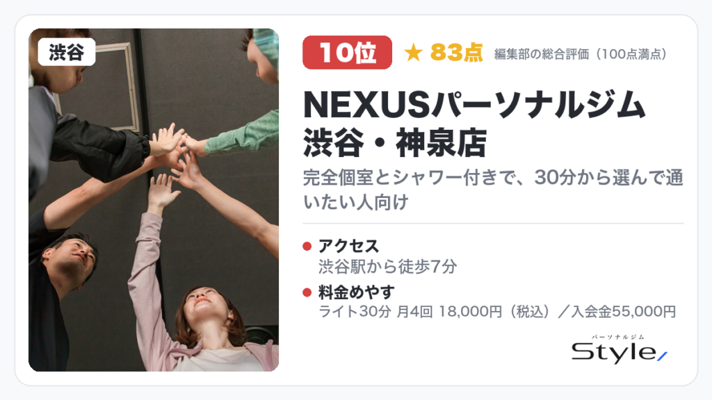 NEXUSパーソナルジム 渋谷・神泉店（編集部の総合評価 83点/100・10位）