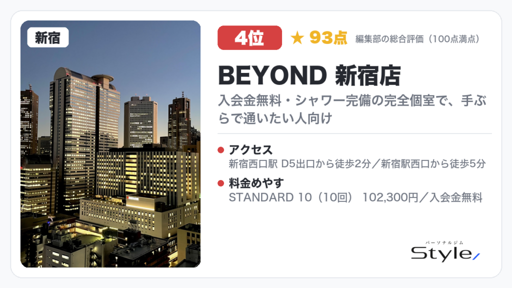 BEYOND 新宿店（編集部の総合評価 93点/100）