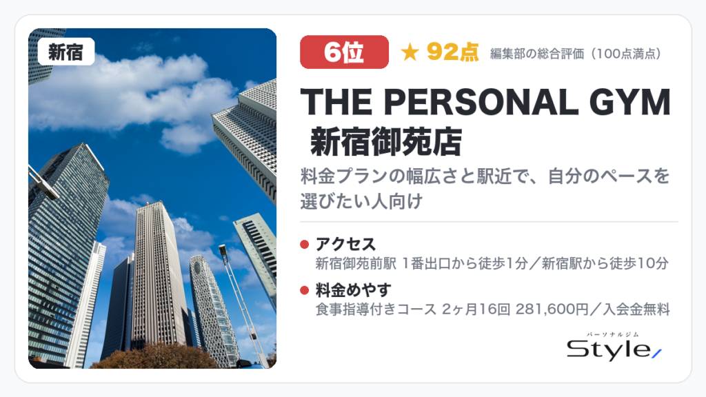 THE PERSONAL GYM 新宿御苑店（編集部の総合評価 92点/100）