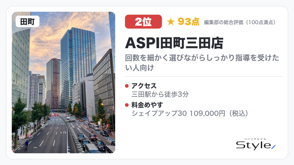 ASPI田町三田店 イメージ画像(編集部の総合評価 93点/100・2位)
