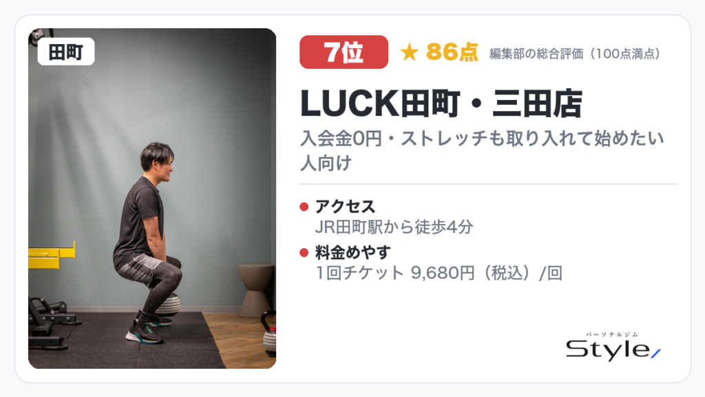 LUCK田町・三田店 イメージ画像(編集部の総合評価 86点/100・7位)