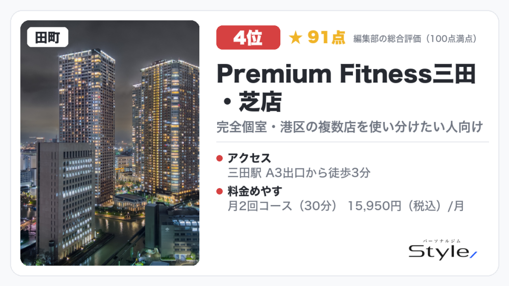 Premium Fitness三田・芝店 イメージ画像(編集部の総合評価 91点/100・4位)