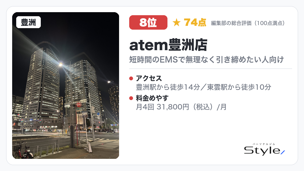 atem豊洲店 イメージ画像(編集部の総合評価 74点/100・8位)