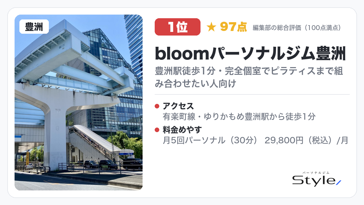 bloomパーソナルジム豊洲 イメージ画像(編集部の総合評価 97点/100・1位)