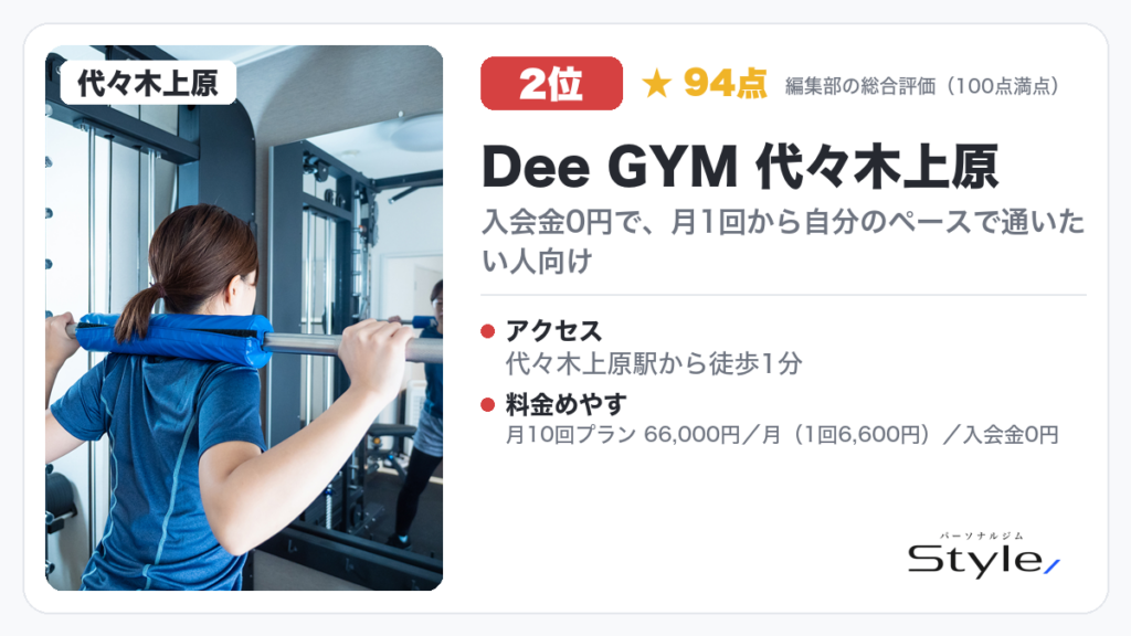 Dee GYM 代々木上原（編集部の総合評価 94点/100）