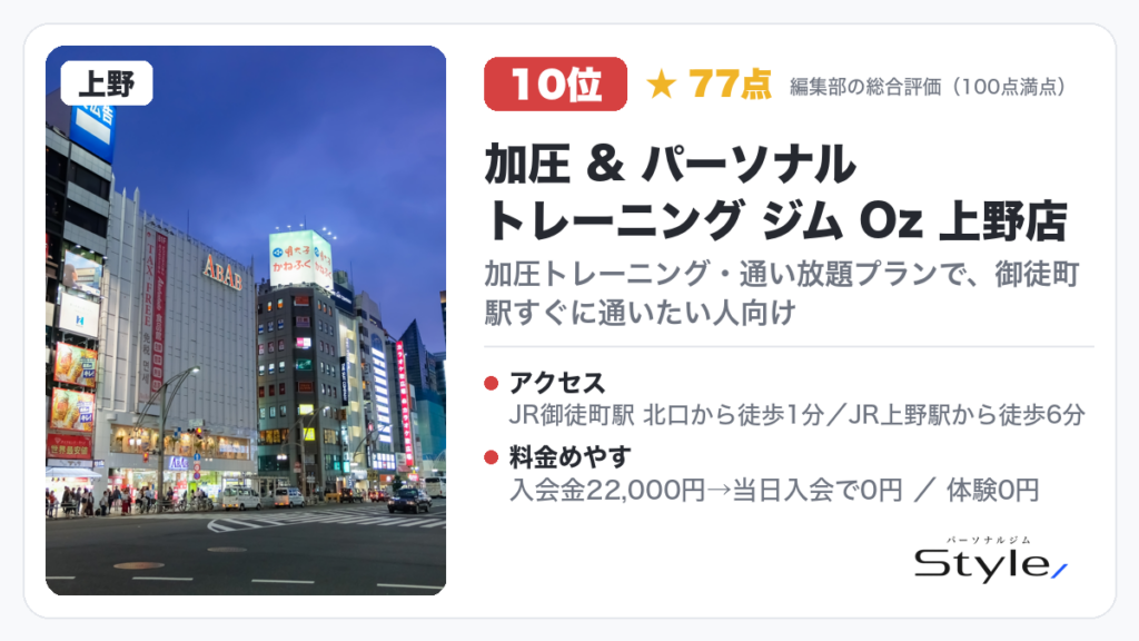 加圧 & パーソナルトレーニング ジム Oz 上野店