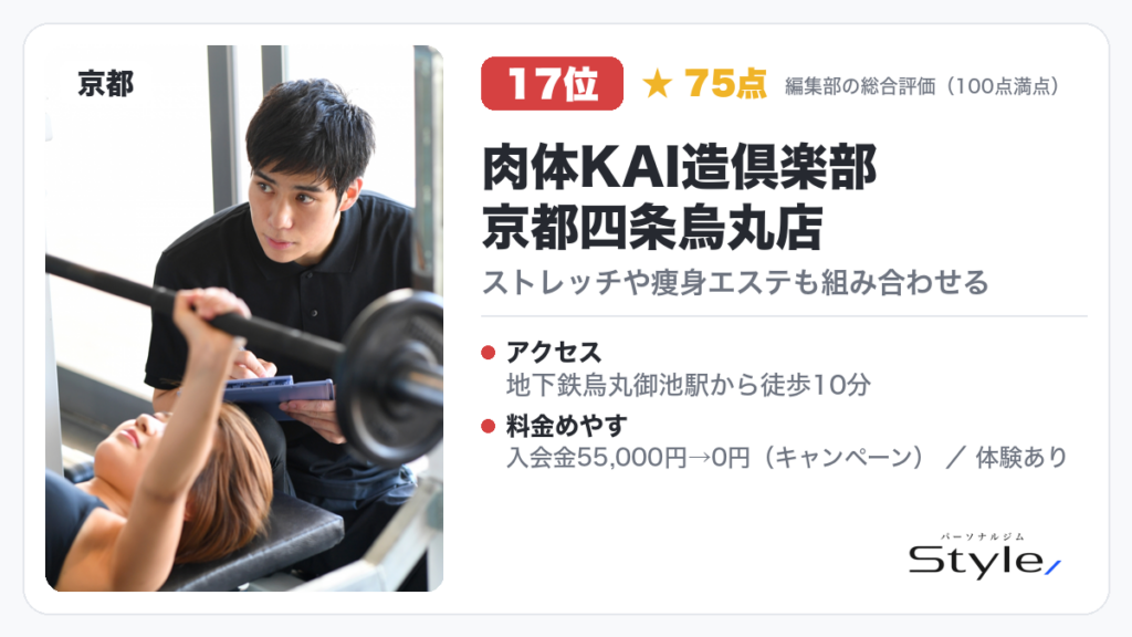パーソナルジム肉体KAI造倶楽部 京都四条烏丸店