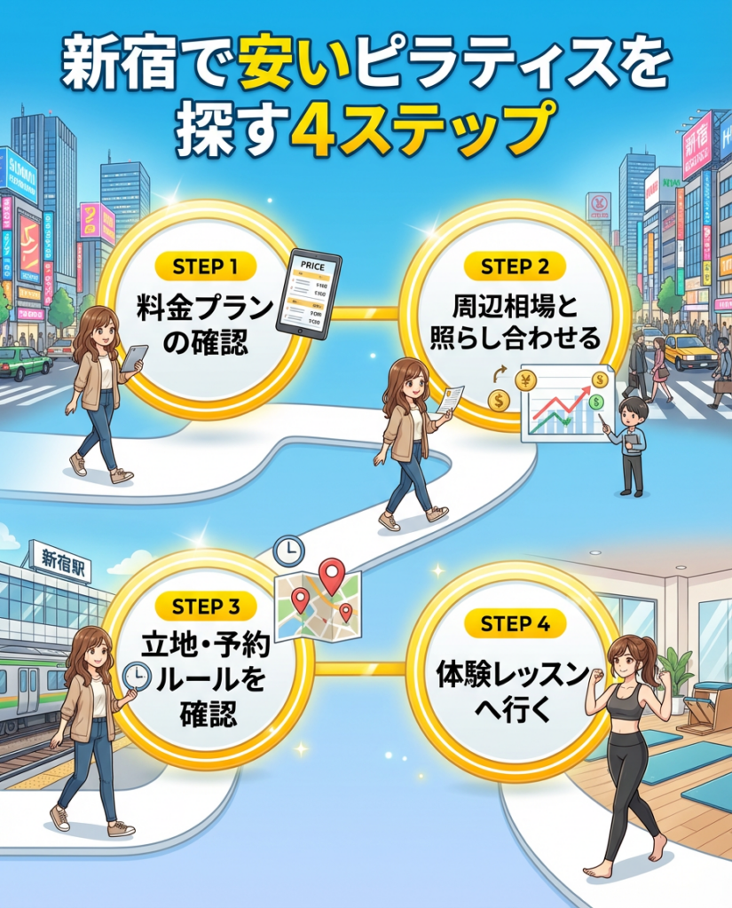 新宿でやすいピラティスを探す4STEP