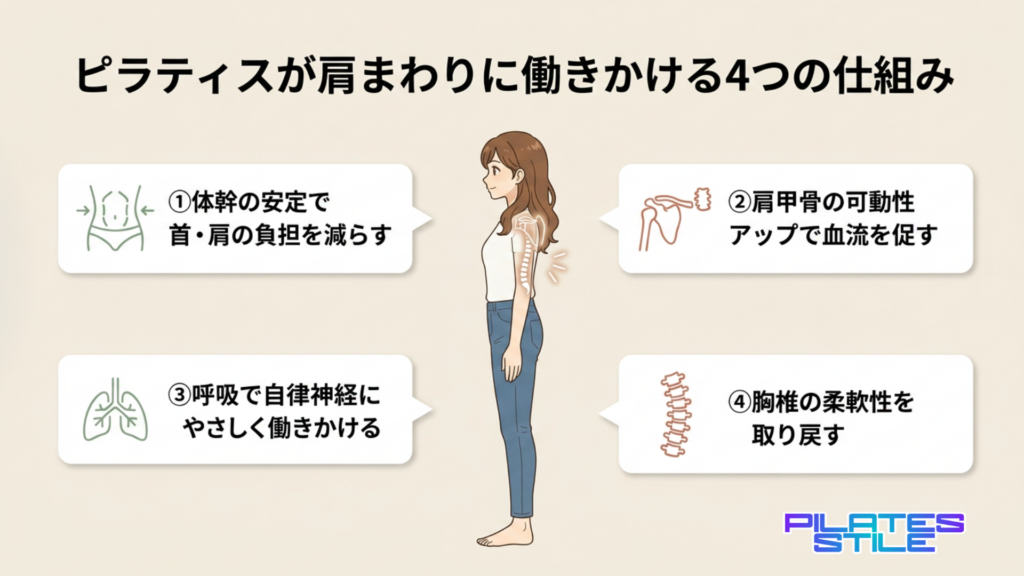 ピラティスで肩まわりに働きかける4つの仕組み