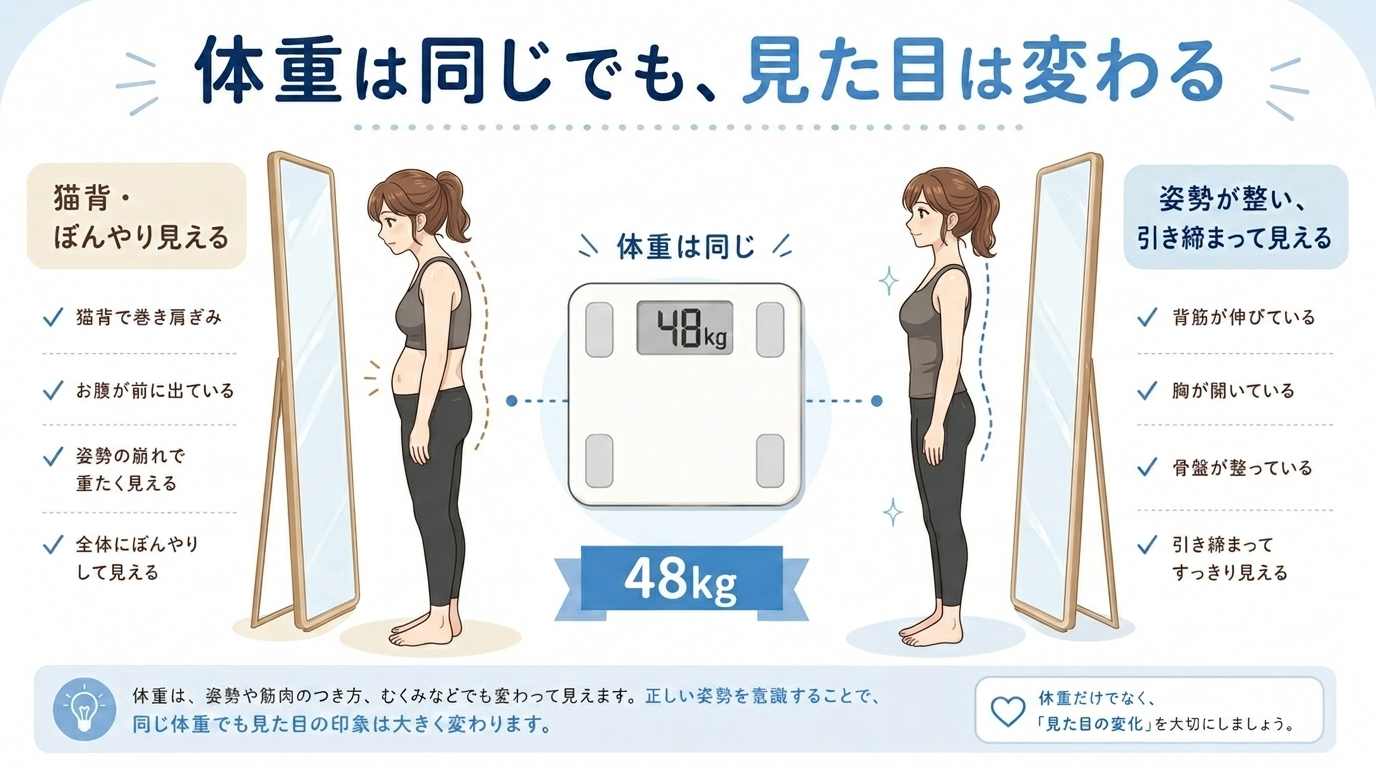 体重は同じでも姿勢で見た目は変わる(ダイエットの誤解)