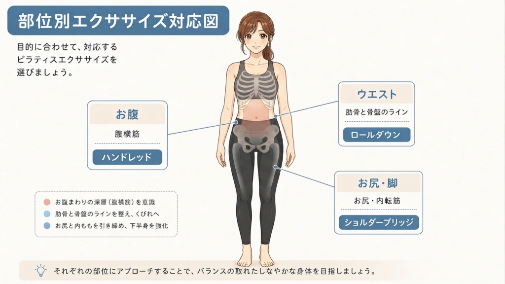 ピラティス 部位別エクササイズ対応図